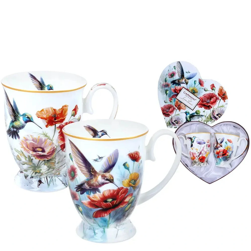 📝 Hrnek 300 ml – Laura Lozano „Kolibříci“ – sada 2 ks v srdci 🐦🌸