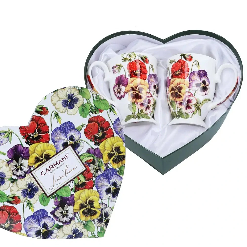 📝 Hrnek 300 ml – Laura Lozano „Macešky“ – sada 2 ks v srdci 🌸💝