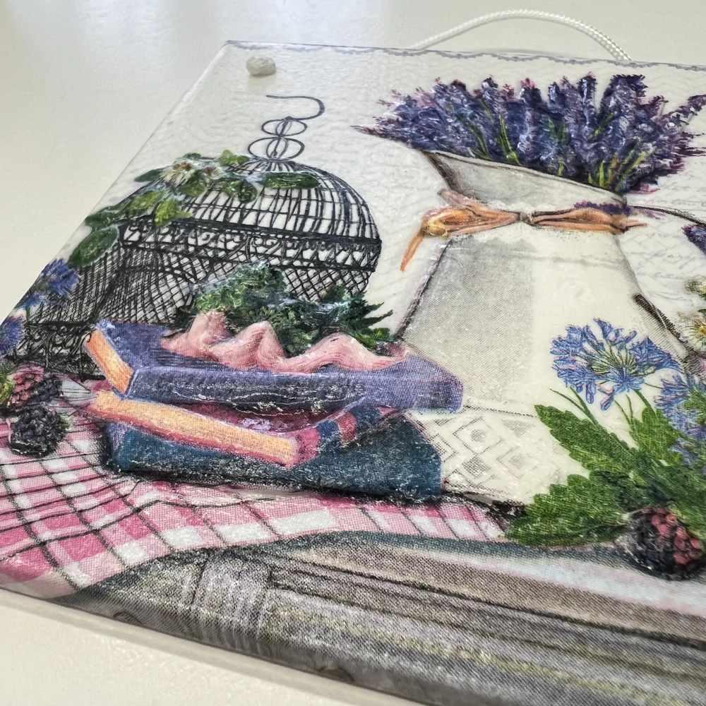💜 Zdobená keramická dlaždice – Levandulové zátiší 🌼