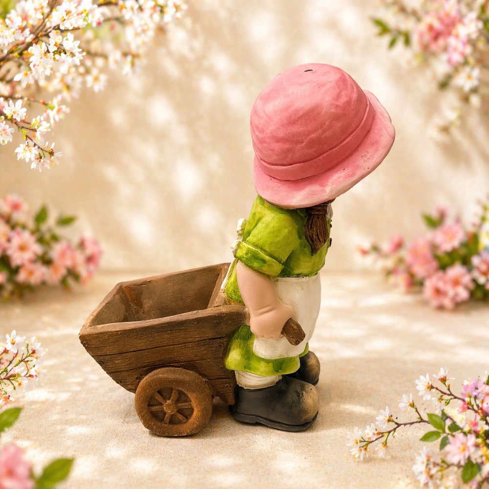 🌸 Dekorace figura dívky s vozíkem 🌿