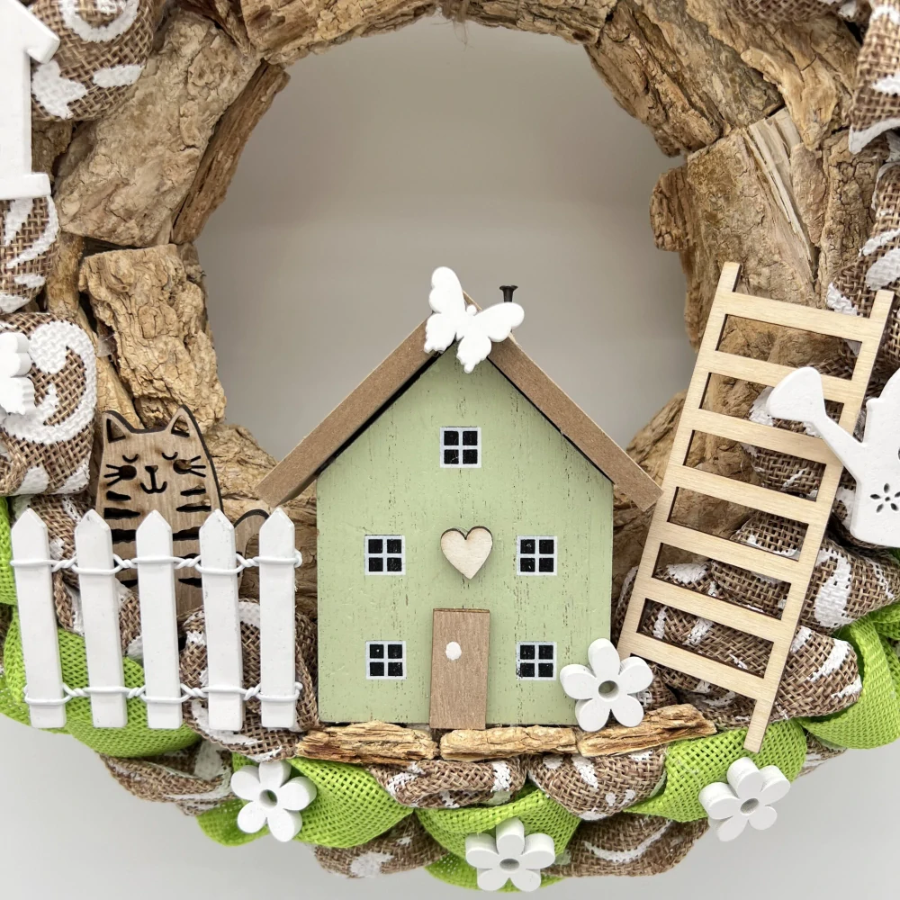 🏡🌿 Jarní věneček s domečkem a přírodními dekoracemi ✨💚