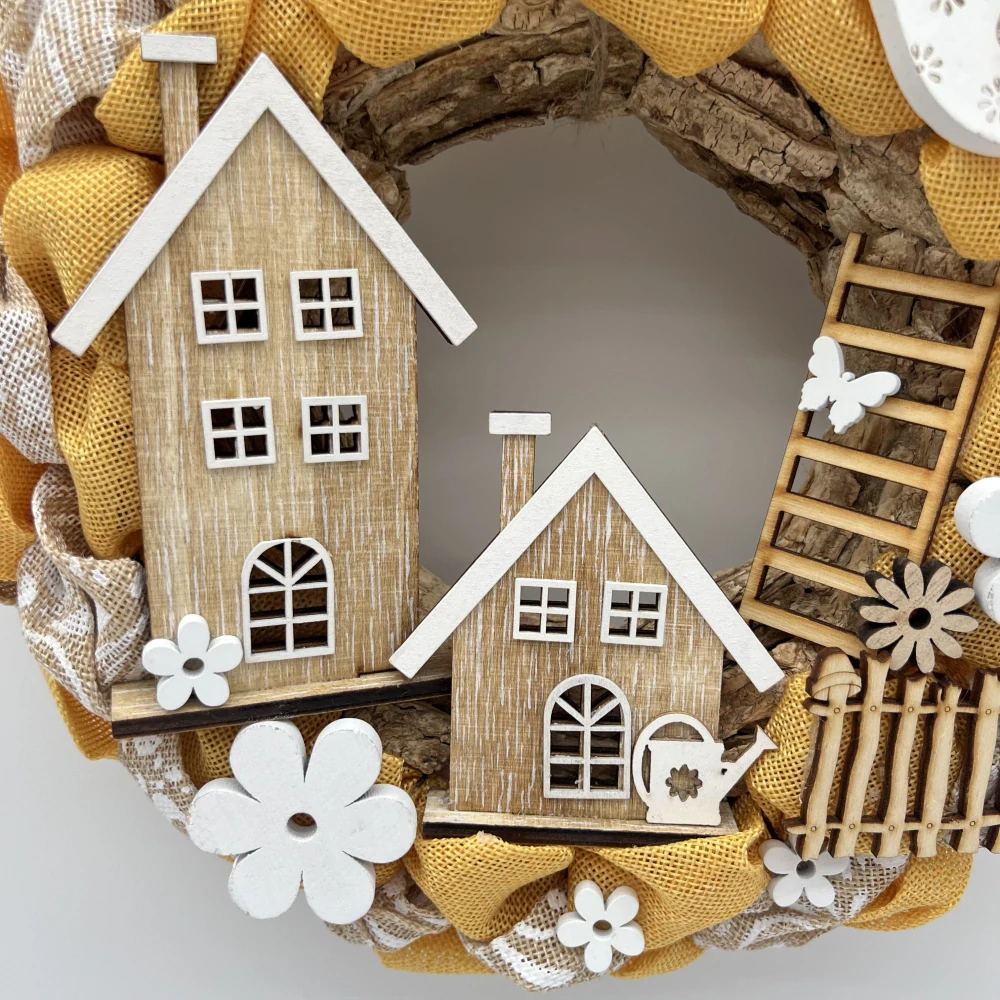 💛🏡 Jarní věneček se žlutými domečky a ptáčkem ✨🌼