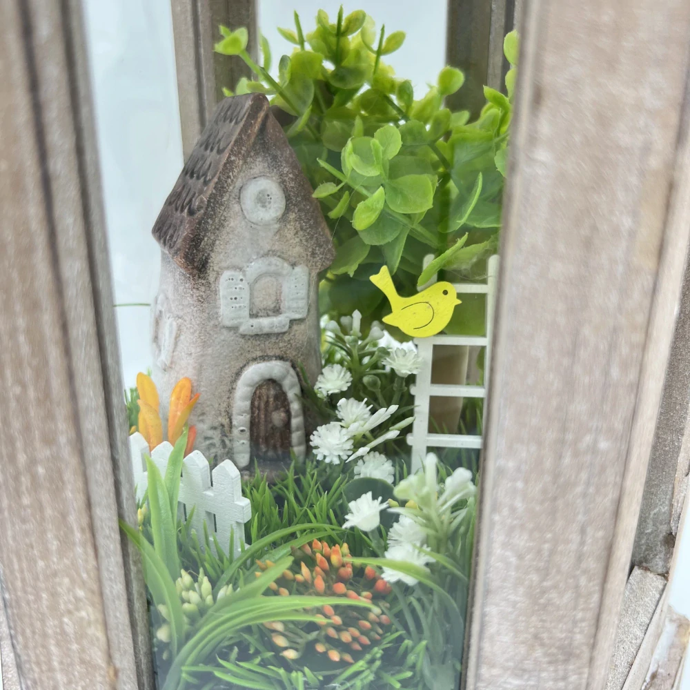🏡✨ Dekorační lucerna s osvětlením a keramickým domečkem ✨🏡