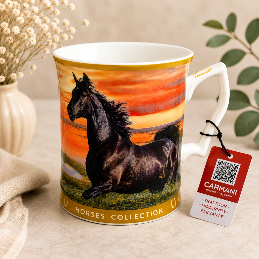 🐎☕ Carmani – Porcelánový hrnek Horses Collection v dárkové krabičce, 480 ml 🌅🎁