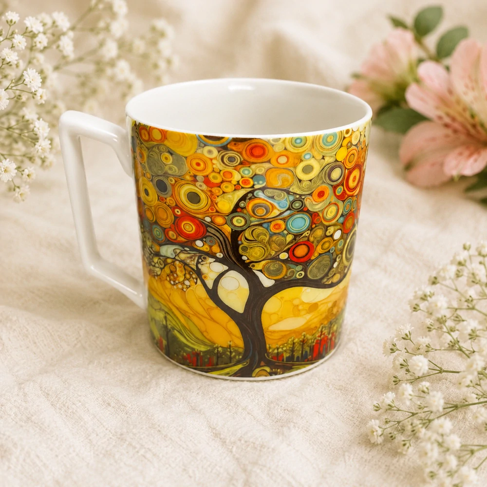 🌳☕ Dárkový porcelánový hrnek – motiv Strom života 🎁✨