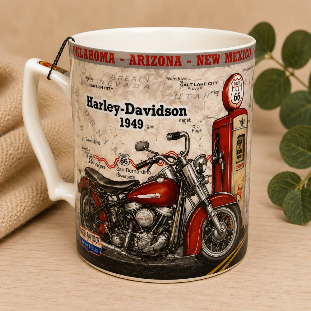 🏍️☕ Porcelánový hrnek Harley-Davidson v dárkovém balení – plechová pokladnička 🇺🇸🛣️