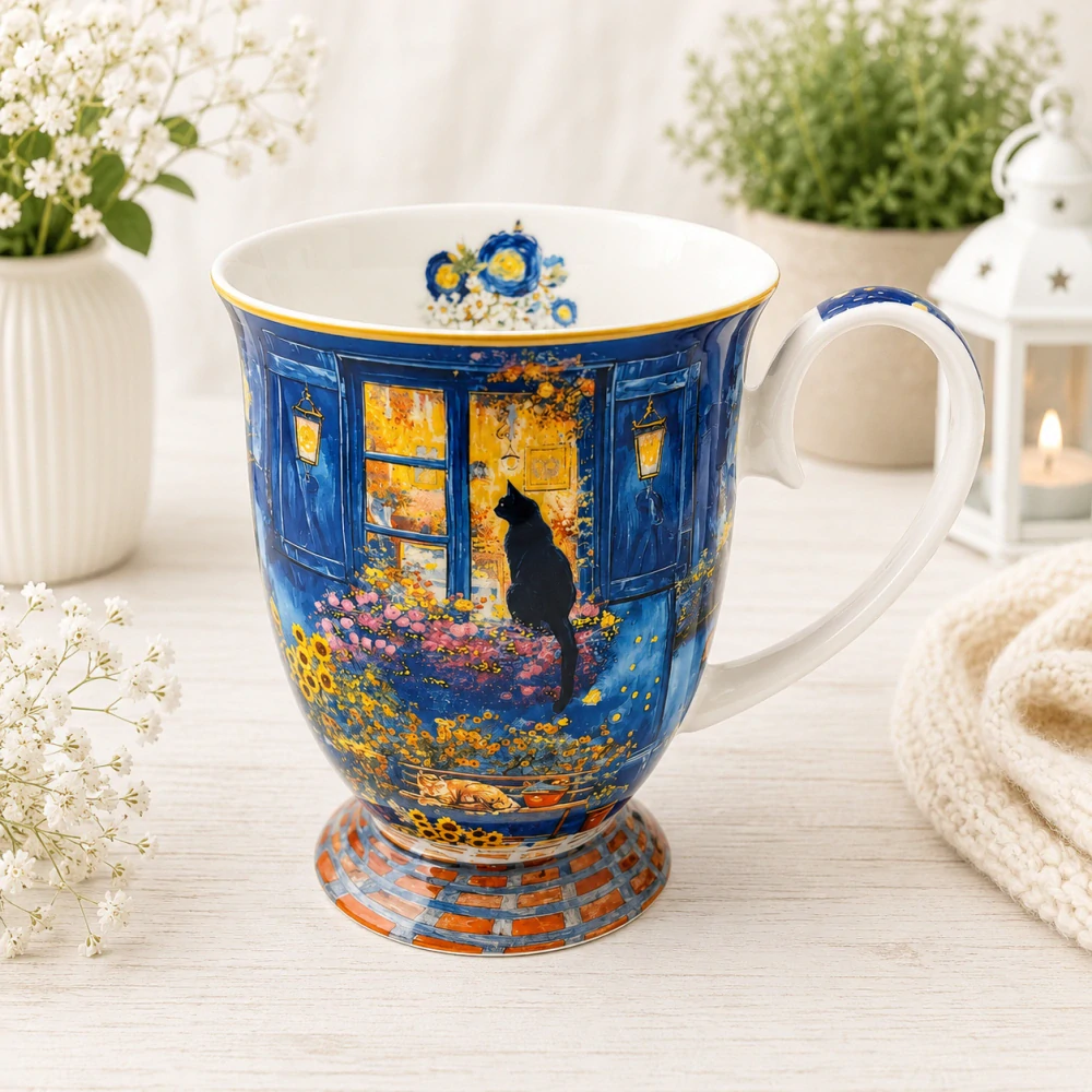🎨💙 Dárková sada 2 porcelánových šálků ve tvaru srdce – inspirováno Vincentem van Goghem ❤️☕