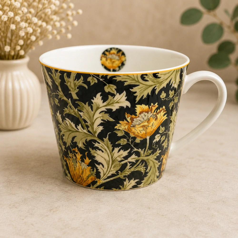 🌼☕ Carmani® – Velký porcelánový hrnek William Morris „Chrysanthemum“ v dárkové krabičce, 610 ml 🎁✨