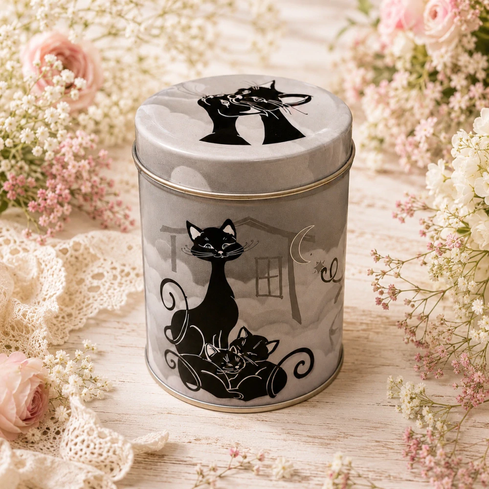 🐱☕ Plechová dóza na kávu, čaj nebo cukr – Crazy Cats 🖤
