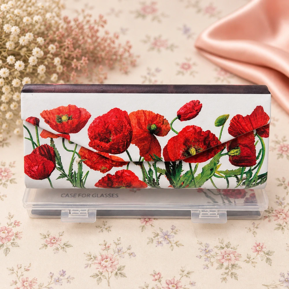 🌺🕶️ Skládací pouzdro na brýle Carmani® – Motiv vlčích máků 🕶️🌺