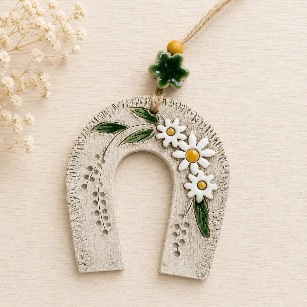 🍀🌼 Keramická podkova pro štěstí s květinami 🌼🍀