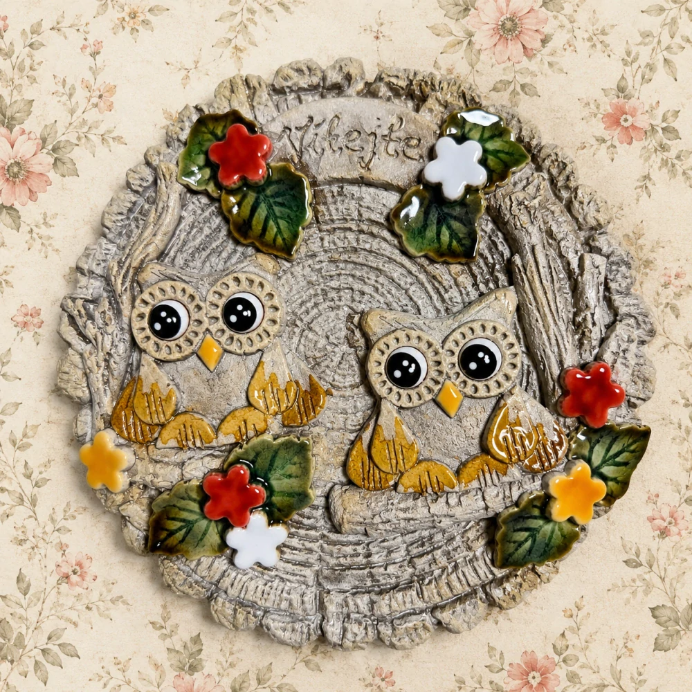 🌸 Keramická dekorace k zavěšení – Sovičky „Vítejte“ 🌸🦉