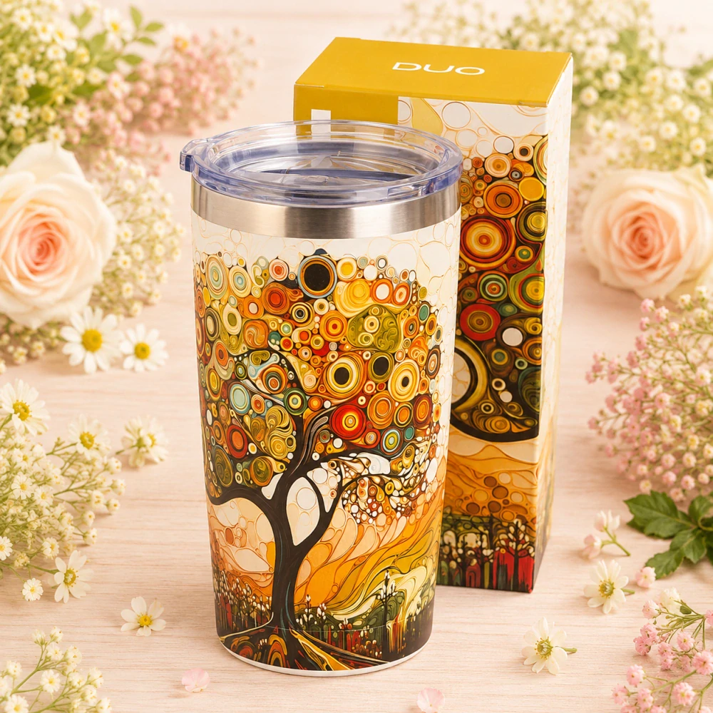 ☕🌳 Cestovní termohrnek 600 ml – Moderní stromeček 🌳☕