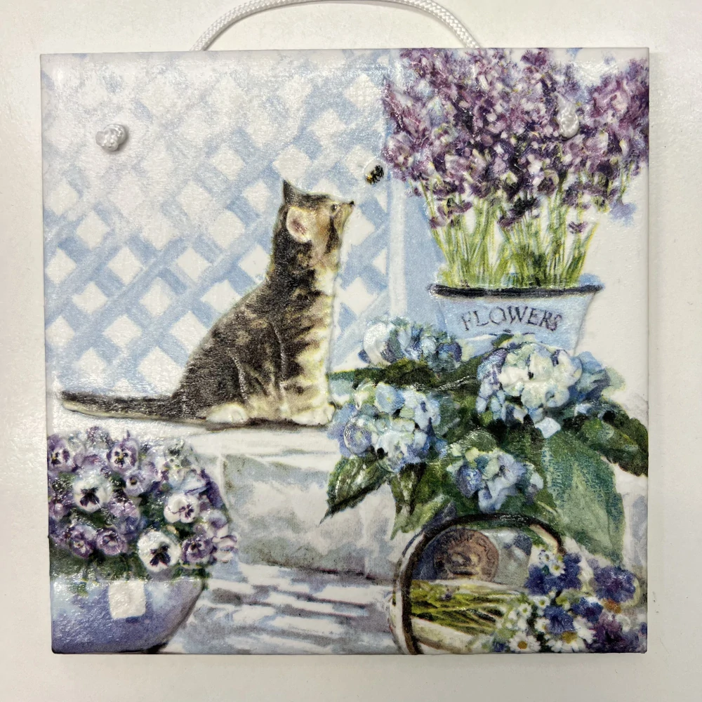 💜✨ Dlaždice zdobená technikou Decoupage 3D ✨💜