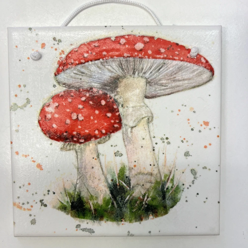 🍄✨ Keramická dlaždice zdobená technikou Decoupage 3D ✨🍄