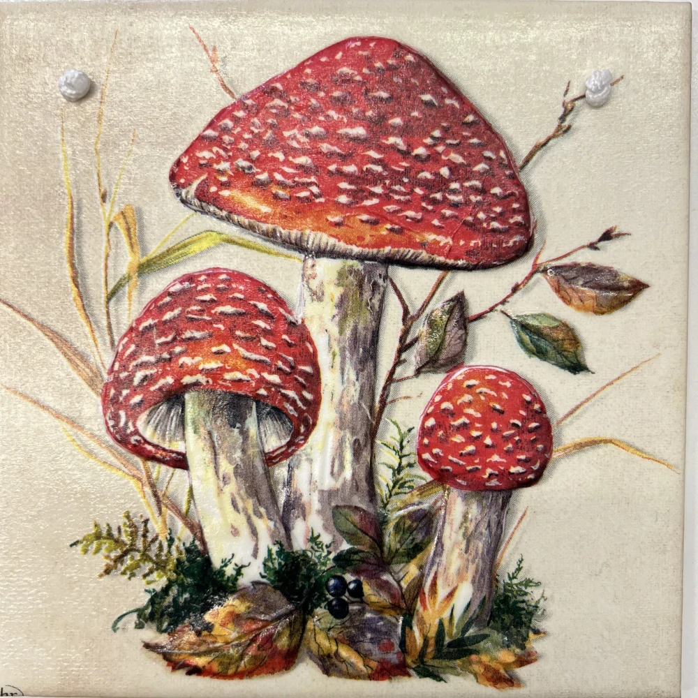 🍄🍂 Keramická dlaždice zdobená technikou Decoupage 3D 🍂🍄