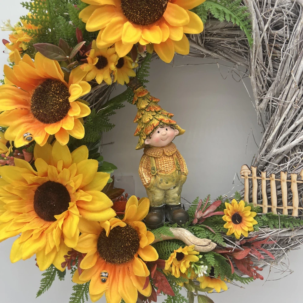 🌻 Podzimní věnec se slunečnicemi a figurkou 🍂