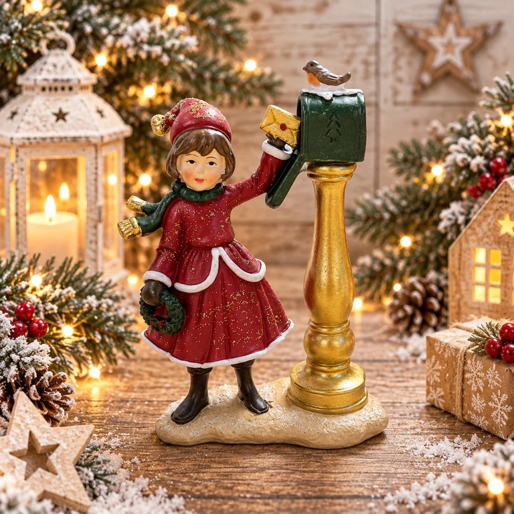 🎄 Vánoční figurka – holčička u poštovní schránky 🎄