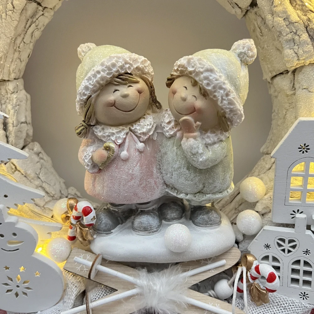 🎄 Vánoční svítící věnec – zimní děti ✨