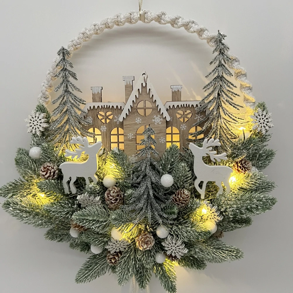 🏡🦌 Závěsná zimní dekorace s jeleny a LED osvětlením