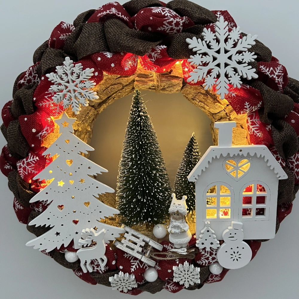 🎄❤️ Vánoční věnec s domečkem a LED osvětlením