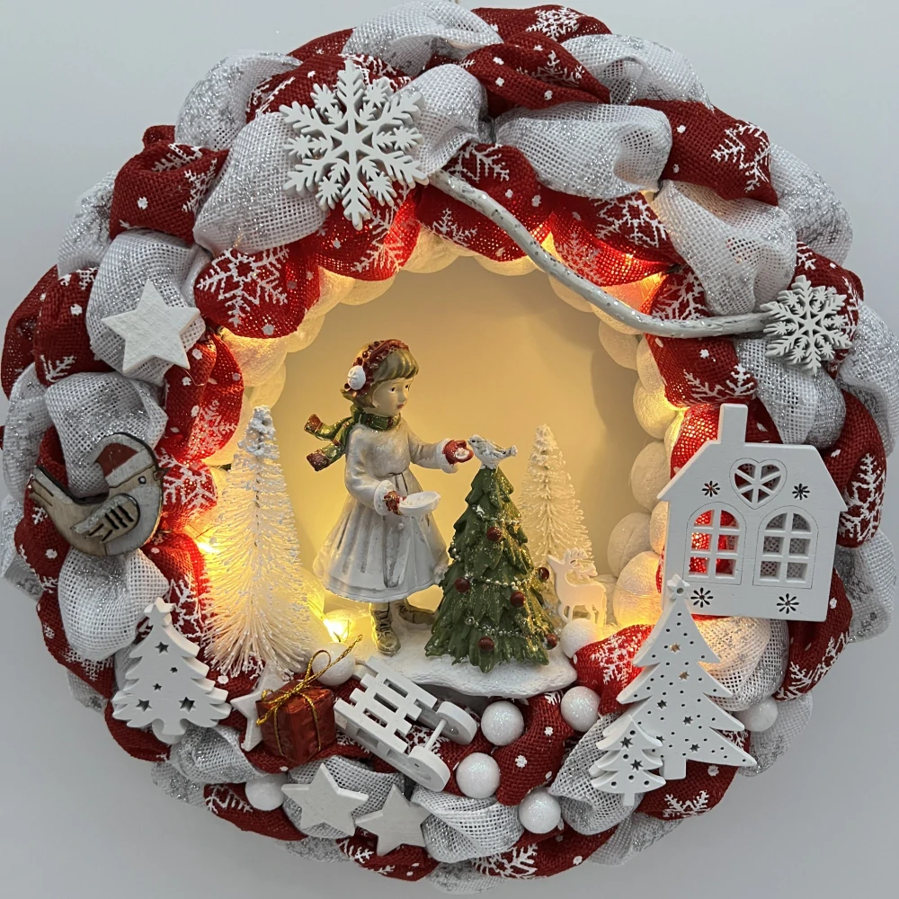 🎄❤️ Vánoční věnec s holčičkou a LED osvětlením