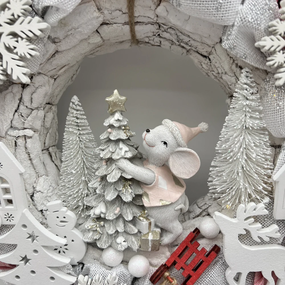 🐭🎄 Zimní věnec s myškou a LED osvětlením