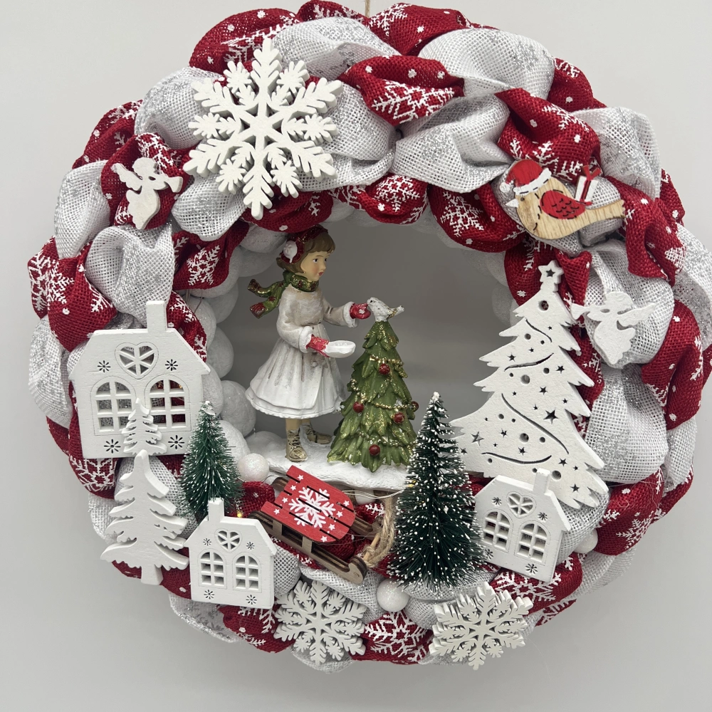🎄❤️ Vánoční svítící věnec – zimní holčička