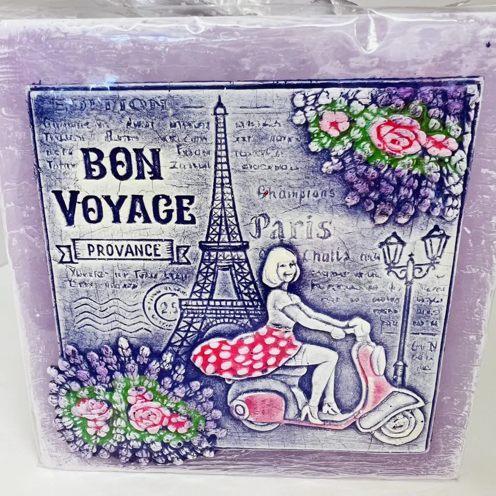 SVÍČKA LAMPION NA ČAJOVOU SVÍČKU VE TVARU KVÁDR MOTIV LEVANDULE