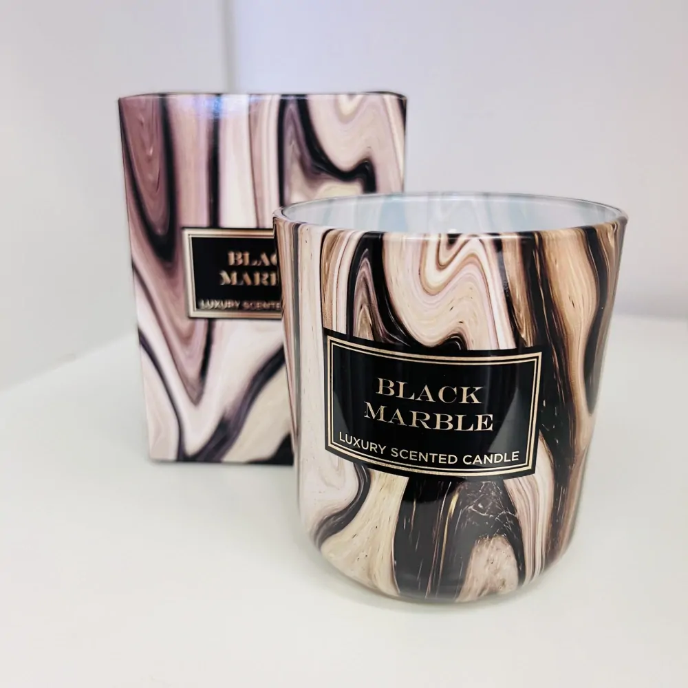 SVÍČKA VE SKLE BLACK MARBLE