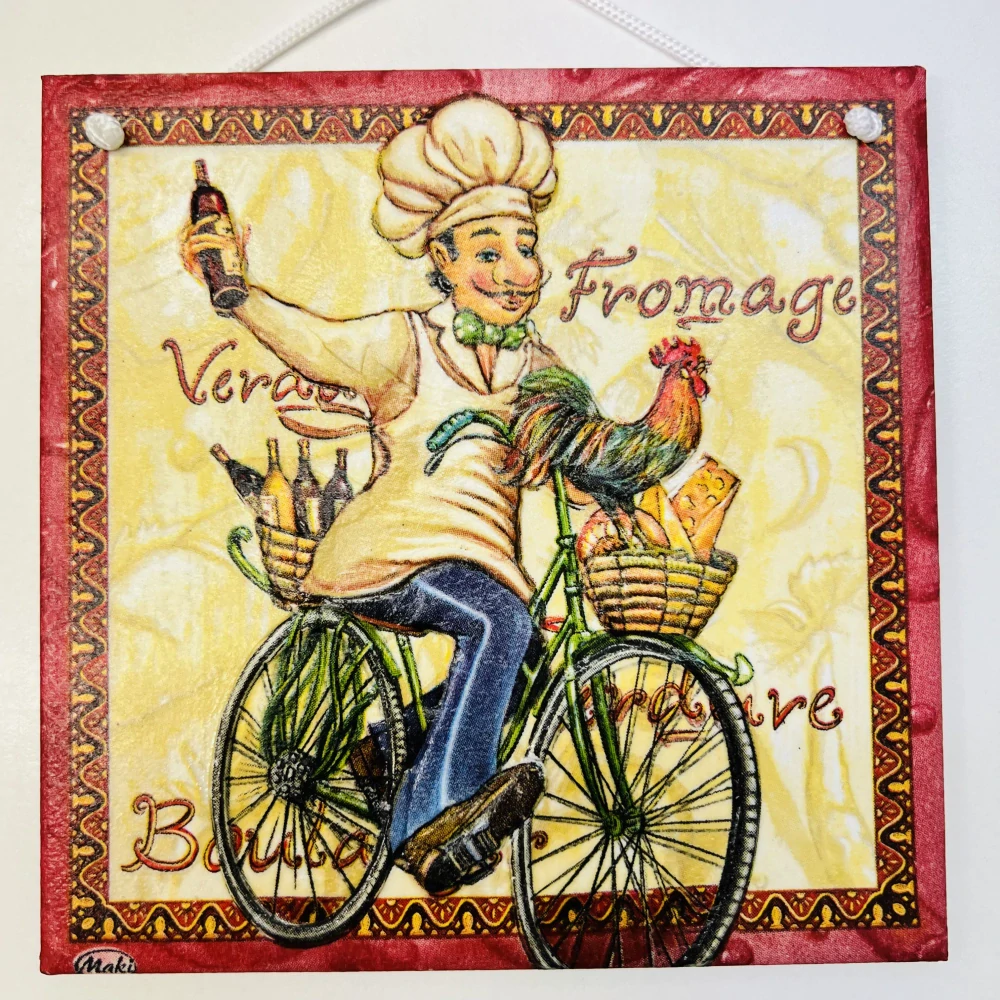 DEKORACE K ZAVĚŠENÍ DLAŽDICE ZDOBENA TECHNIKOU DECOUPAGE 3D
