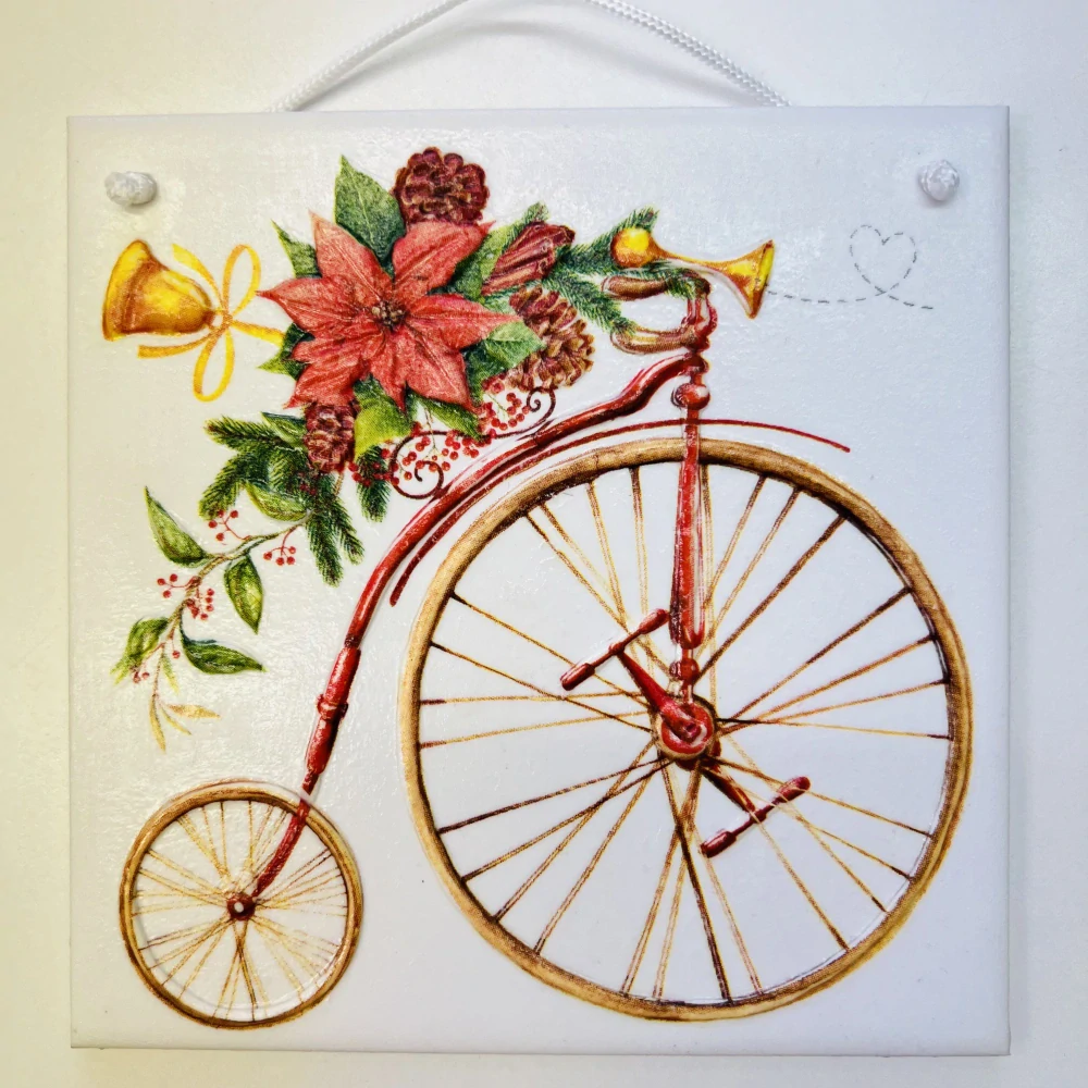 DEKORACE K ZAVĚŠENÍ DLAŽDICE ZDOBENA TECHNIKOU DECOUPAGE 3D  