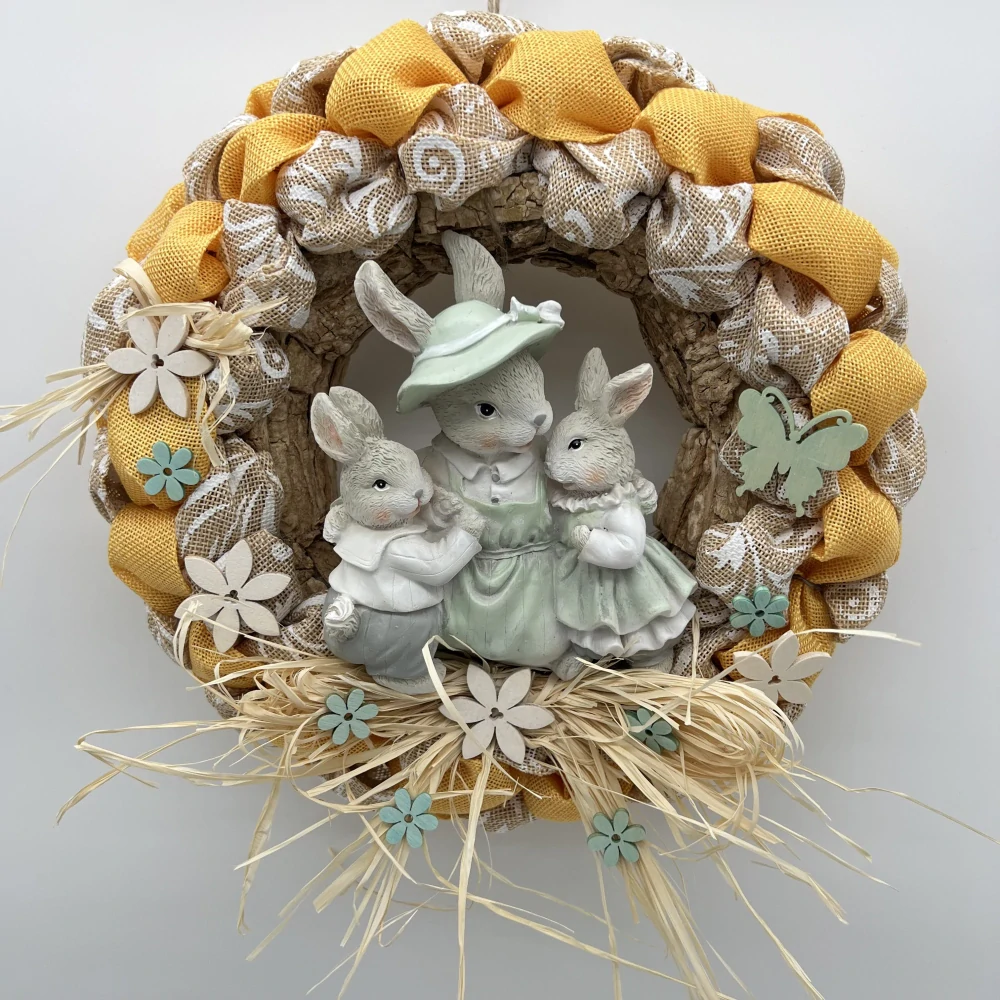 JARNÍ DEKORACE VĚNEC NA DVEŘE S RODINKOU