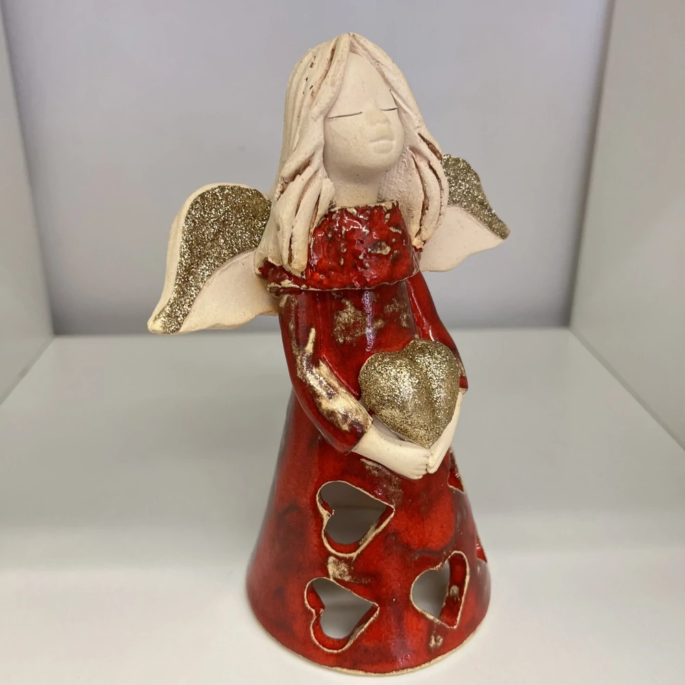DEKORACE KERAMICKÝ ANDĚL SE ZLATÝM SRDCEM