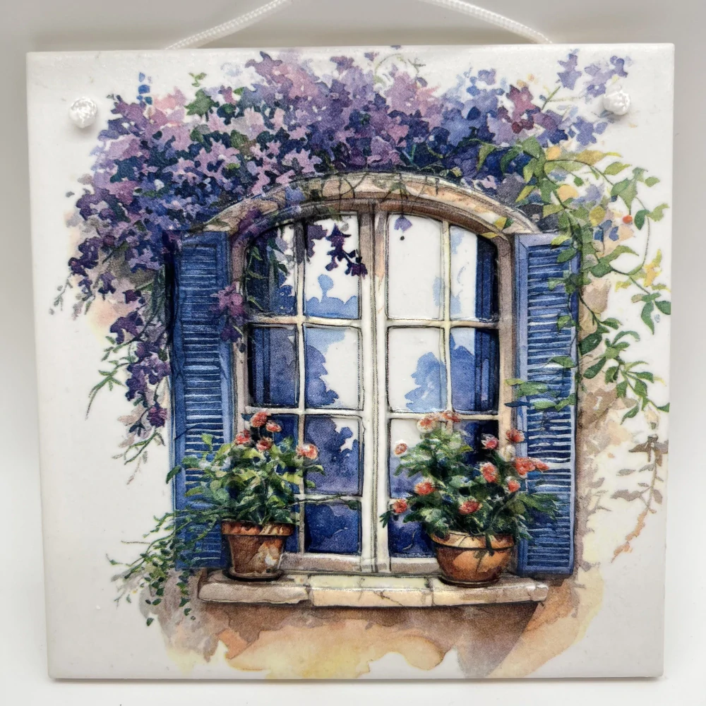 DEKORACE K ZAVĚŠENÍ DLAŽDICE ZDOBENÁ TECHNIKOU DECOUPAGE 3D