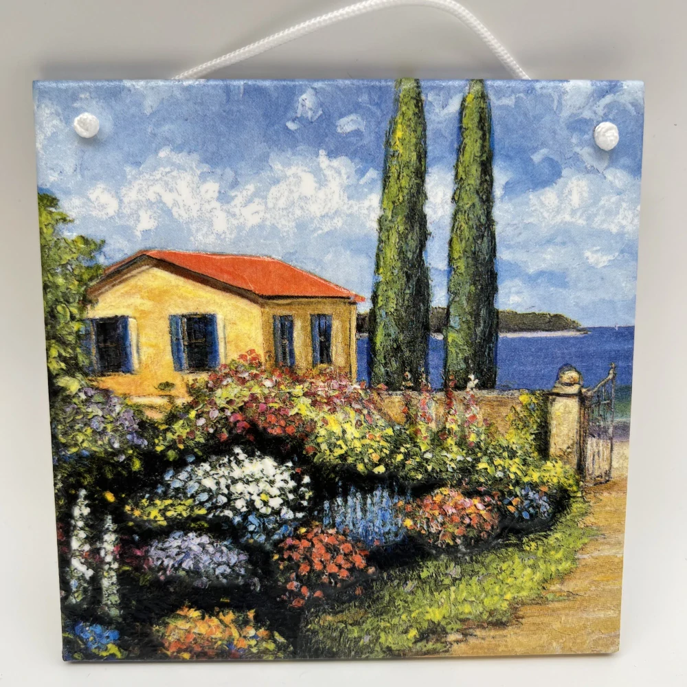 DEKORACE K ZAVĚŠENÍ DLAŽDICE ZDOBENÁ TECHNIKOU DECOUPAGE 3D 