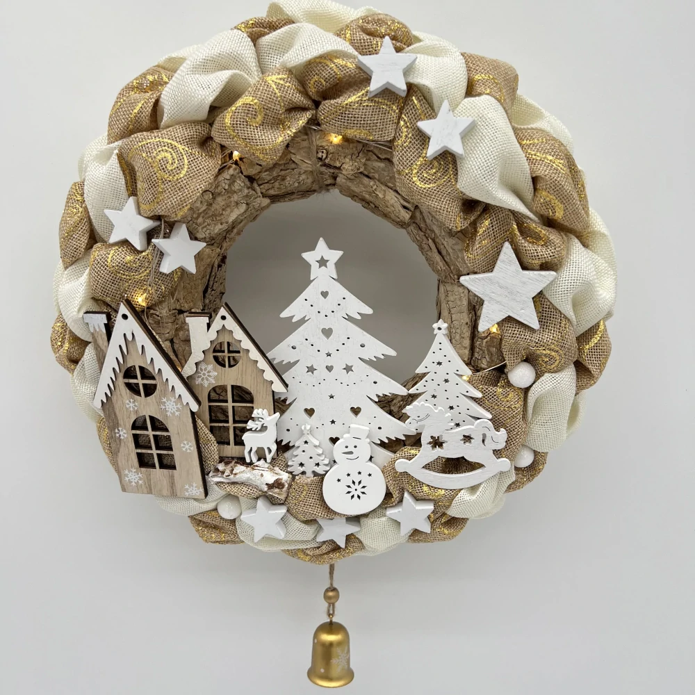 ZIMNÍ DEKORACE VĚNEC NA DVEŘE S OSVĚTLENÍM 