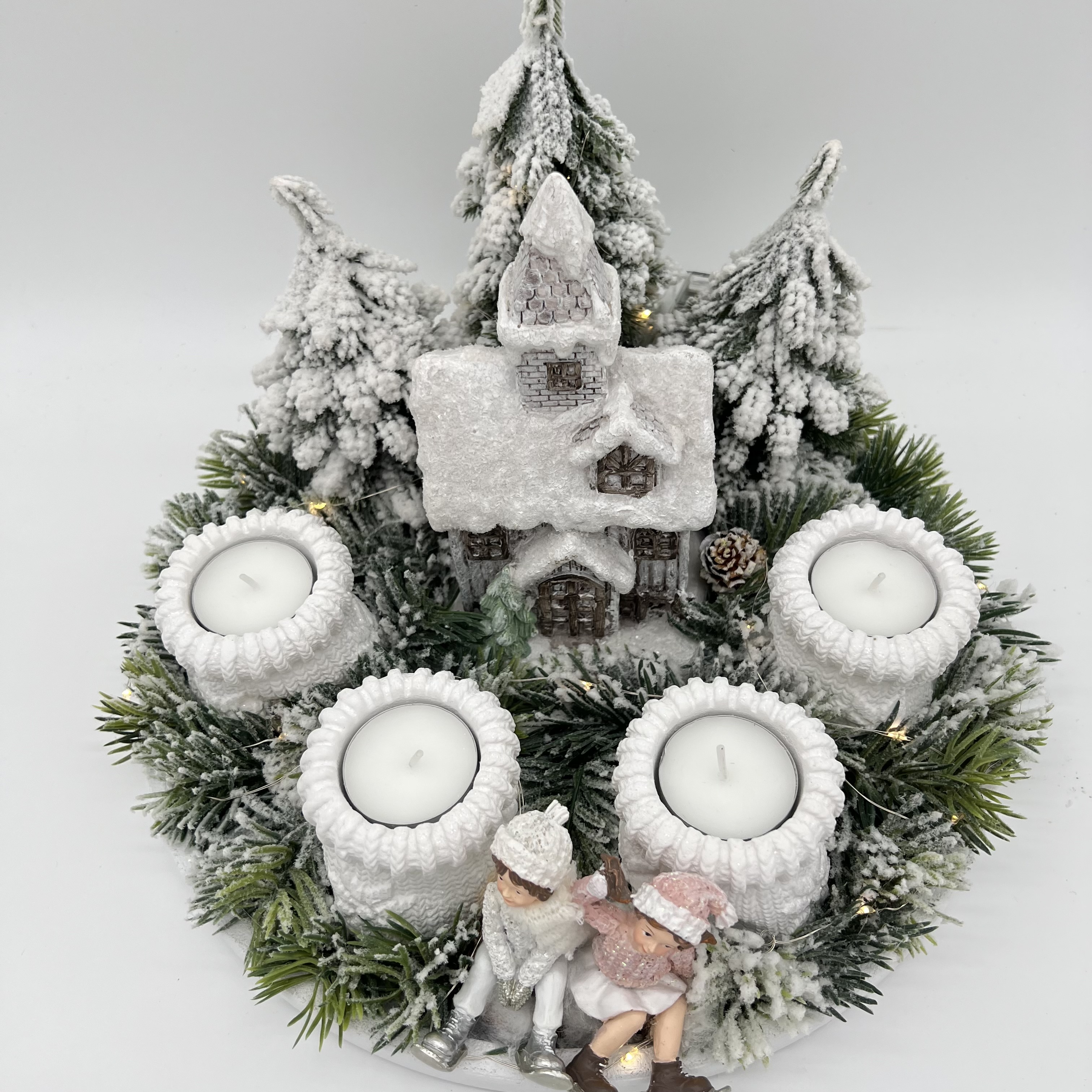 ZIMNÍ DEKORACE ADVENTNÍ SVÍCEN NA ČAJOVÉ SVÍČKY