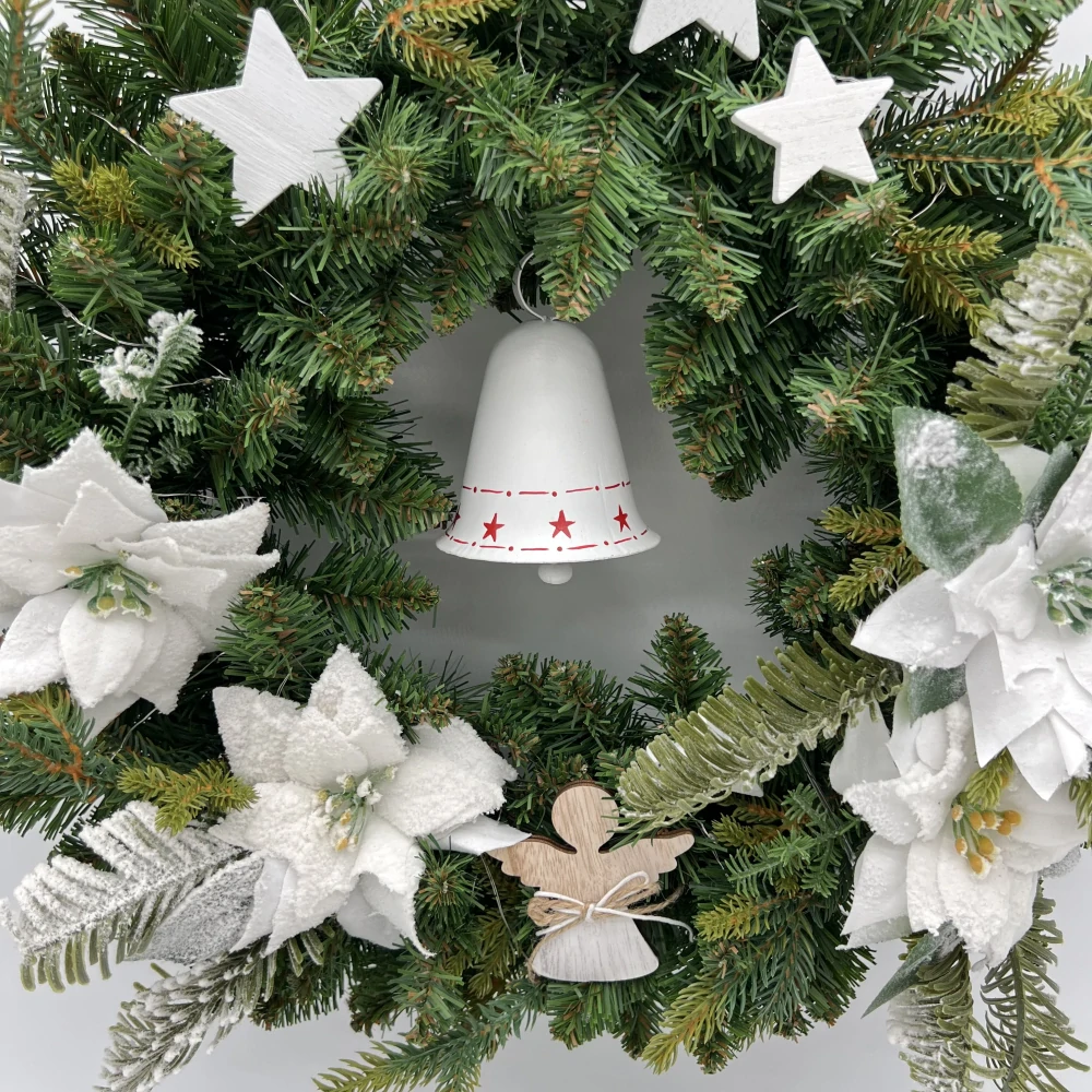 🌟 Svítící vánoční věnec „Bílá hvězda se zvonkem“