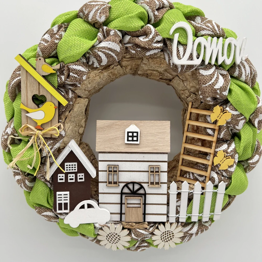 🌿🏡 Dekorativní věnec – DOMOV 🏡🌿