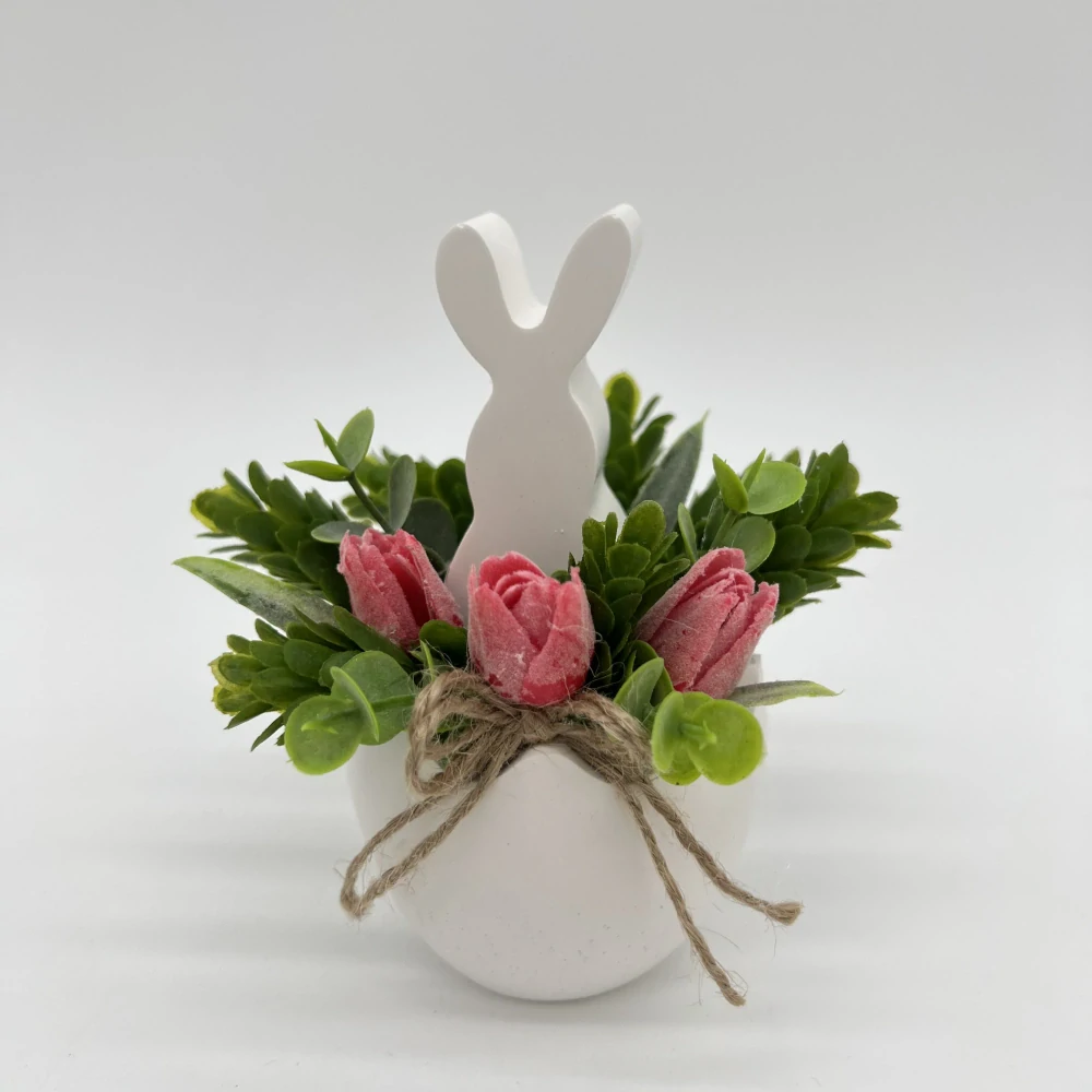 🐰🌸 Jarní dekorace se zajíčkem – červené kvítky 🌸🐰