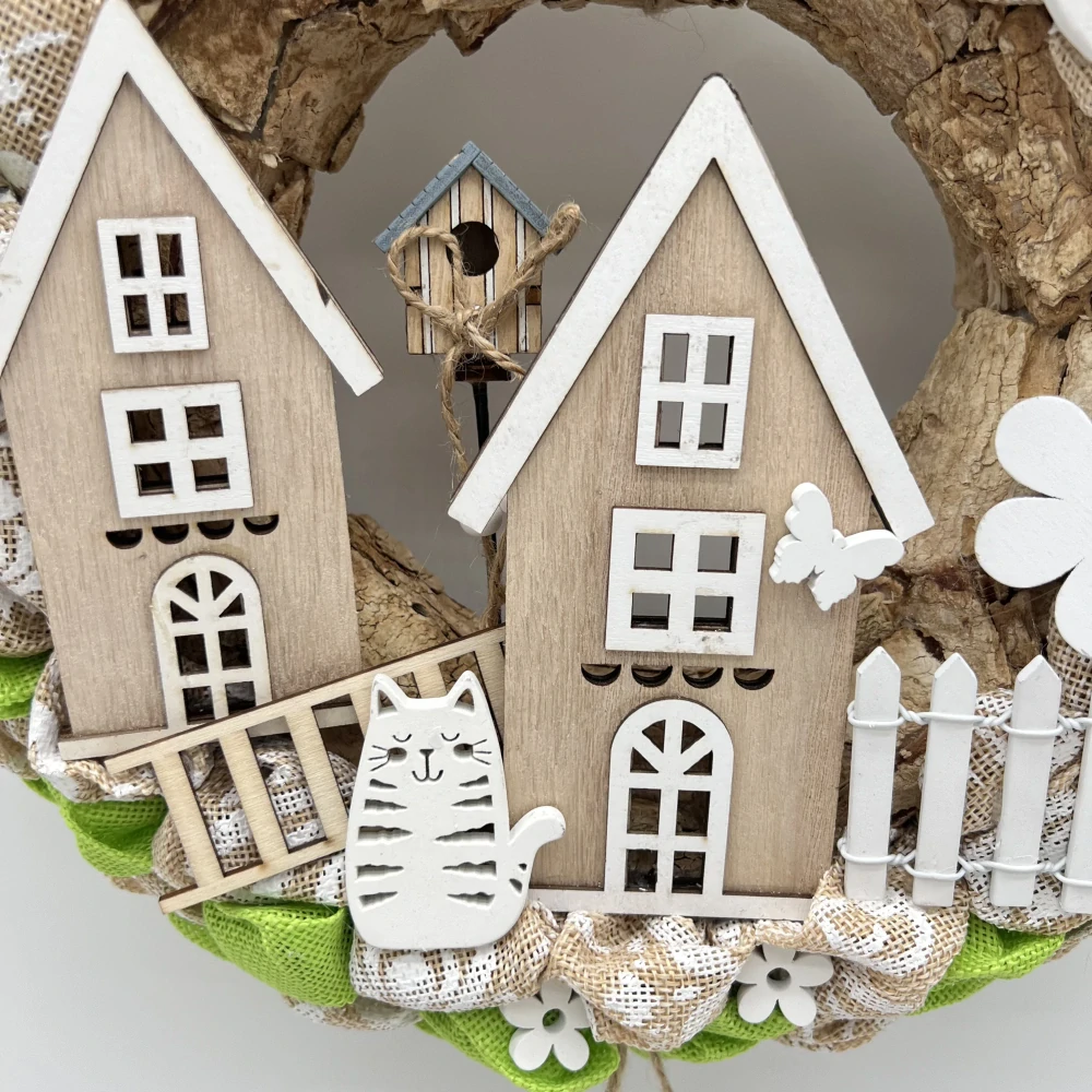 🌿🏡 Dekorační věnec s domečky – Vítejte 🏡🌿
