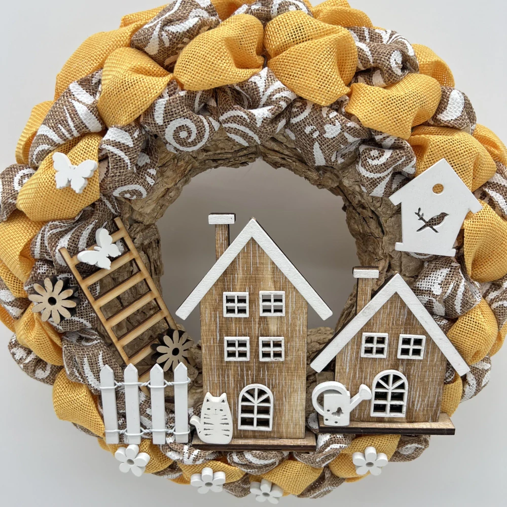 🏡🌼 Dekorační věnec s domečky – žlutý jarní styl 🌼🏡