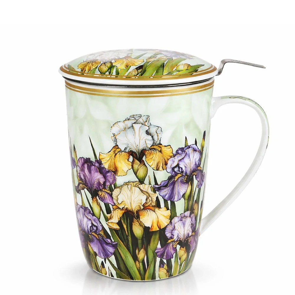 🌸 Velký hrnek 600 ml se sítkem a víčkem – Iris Symphony 🌸