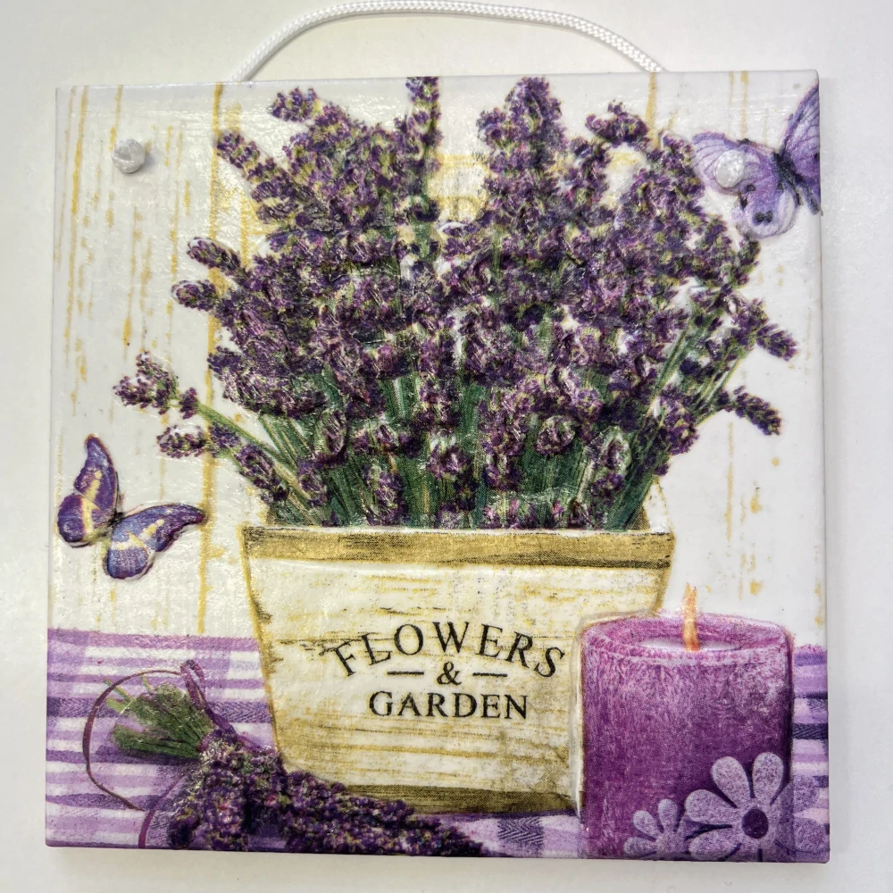 💜 Zdobená keramická dlaždice – Levandulová pohoda 🦋