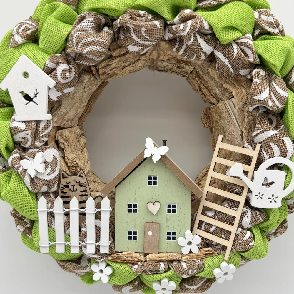 🏡🌿 Jarní věneček s domečkem a přírodními dekoracemi ✨💚