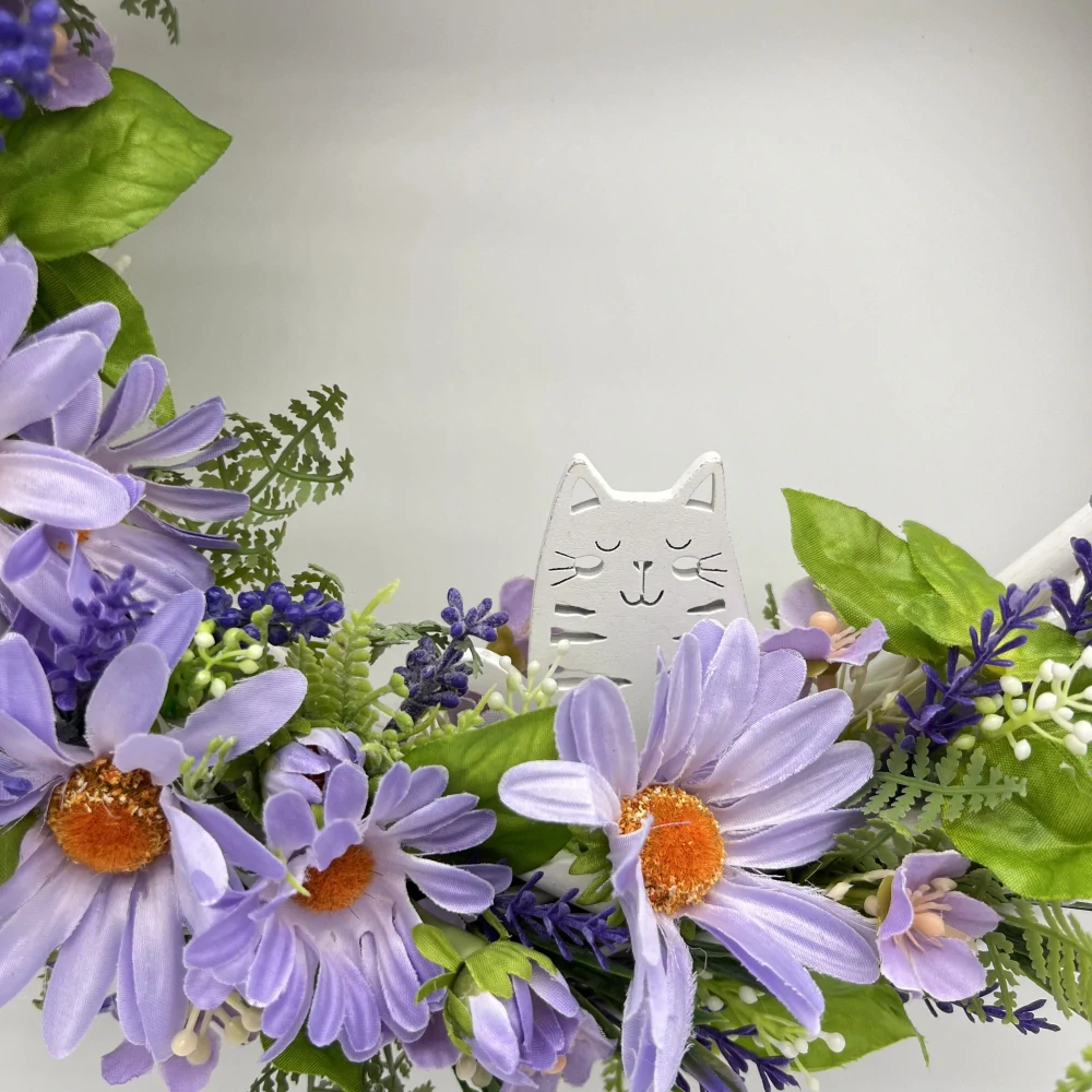 💜🌸 Jarní věneček s fialovými květy a kočičkou ✨🐱