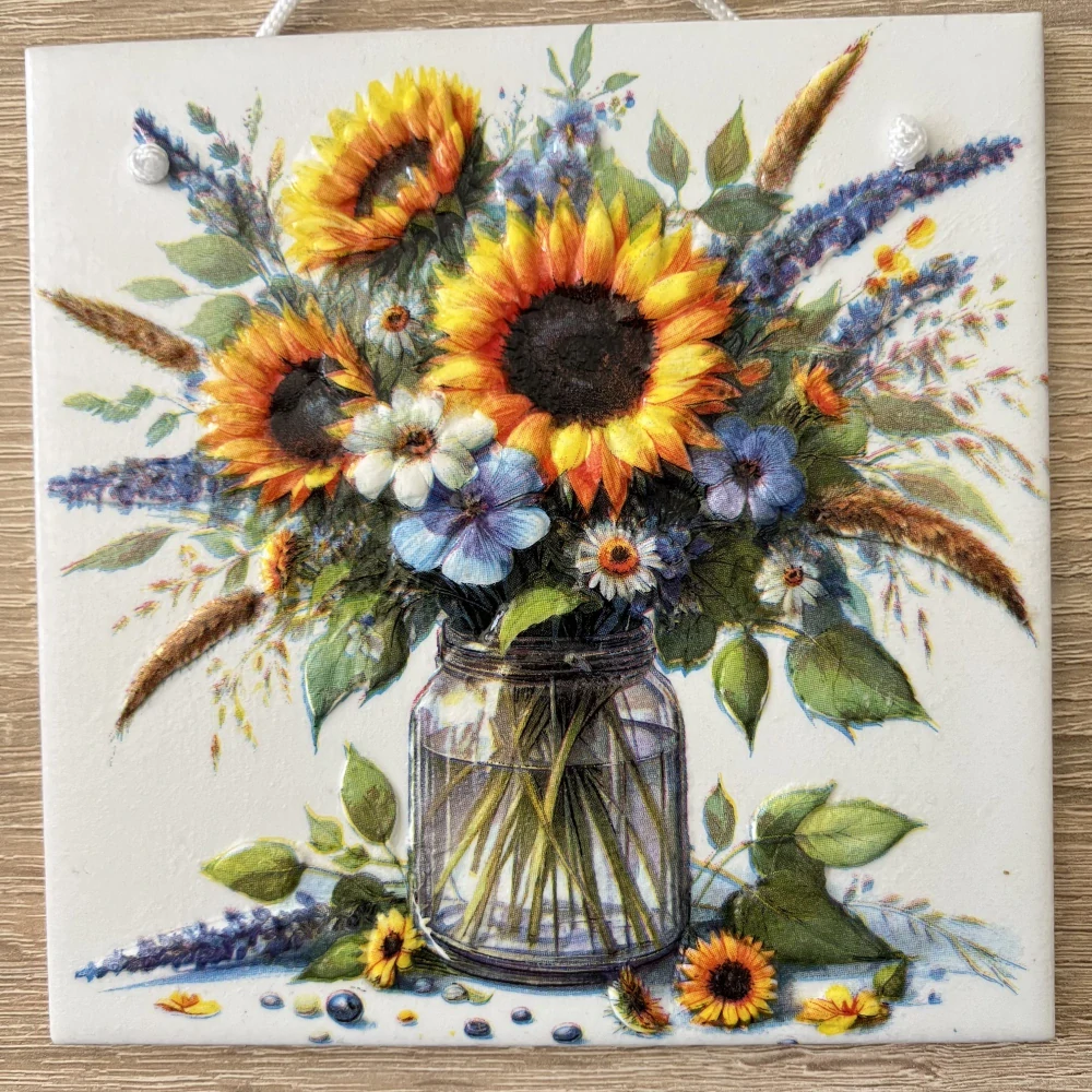 🌻✨ Dlaždice zdobená technikou Decoupage 3D ✨🌻