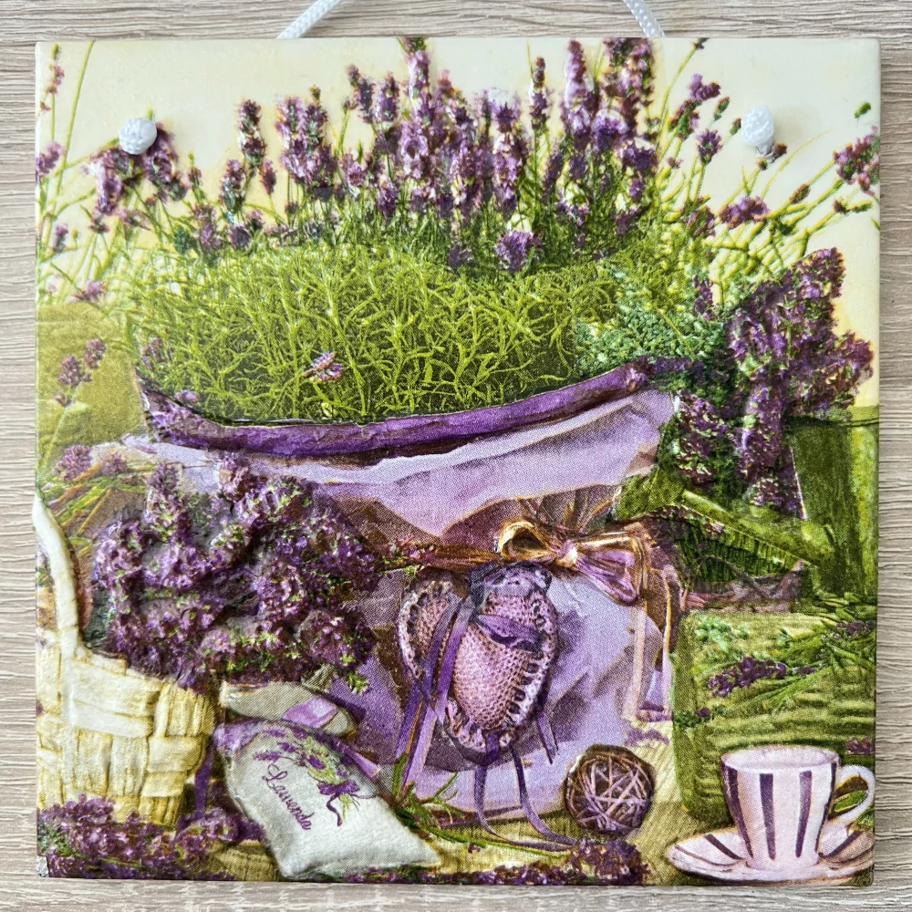 💜✨ Dlaždice zdobená technikou Decoupage 3D ✨💜