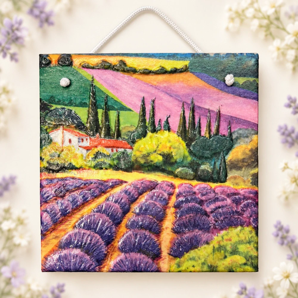 💜🌿 Keramická dlaždice – Levandulová krajina 🏡✨